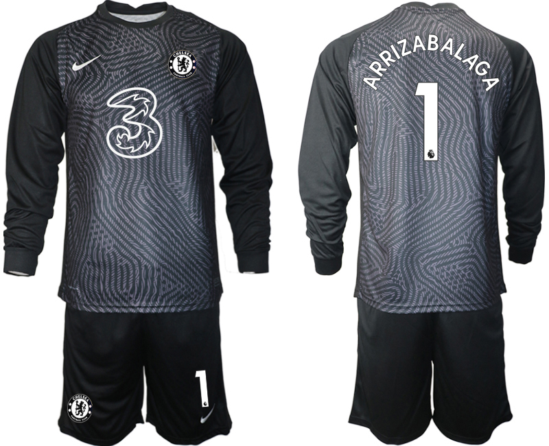Men 2021 Chelsea black long sleeve goalkeeper #1 soccer jerseys->chelsea jersey->Soccer Club Jersey